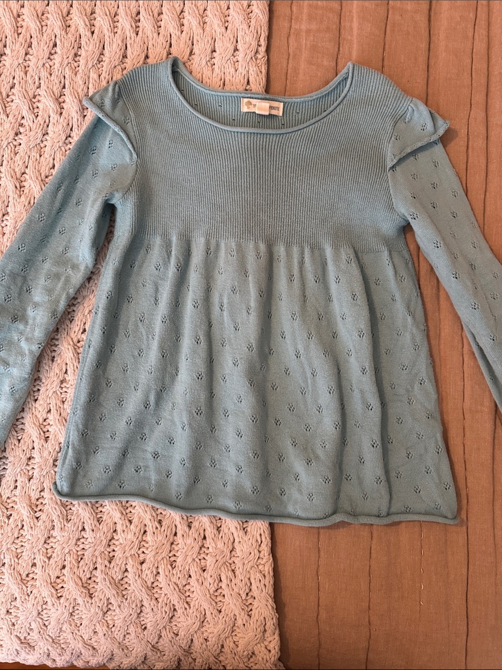 Tucker + Tate Dusty Blue Pointelle Knit Long Sleeve Top